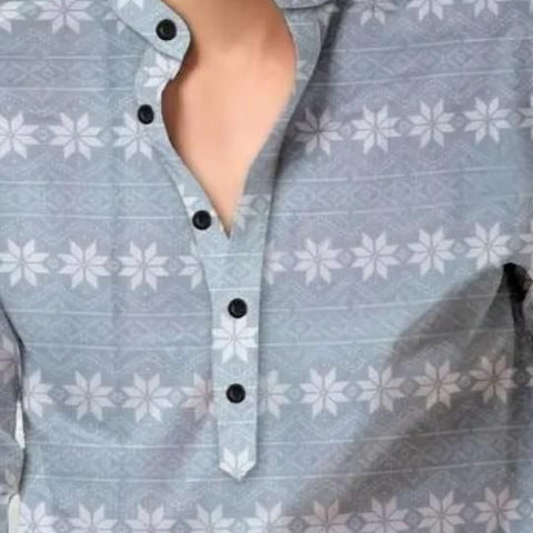 Men's Printed Spread Collar Casual Shirt Grey