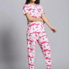 Women's Casual Tie Dye Print Night Suit